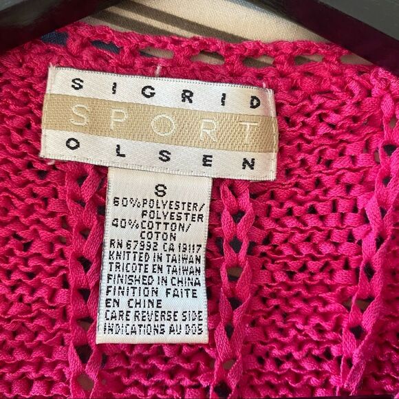 Sigrid Olsen Fuchsia V-neck Button Front Short Sleeve Sweater Top Size Small - Picture 11 of 11